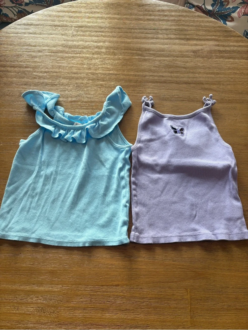 Gap Ribbed Tank Top Bundle Lavender Butterfly & Blue Ruffle Size M